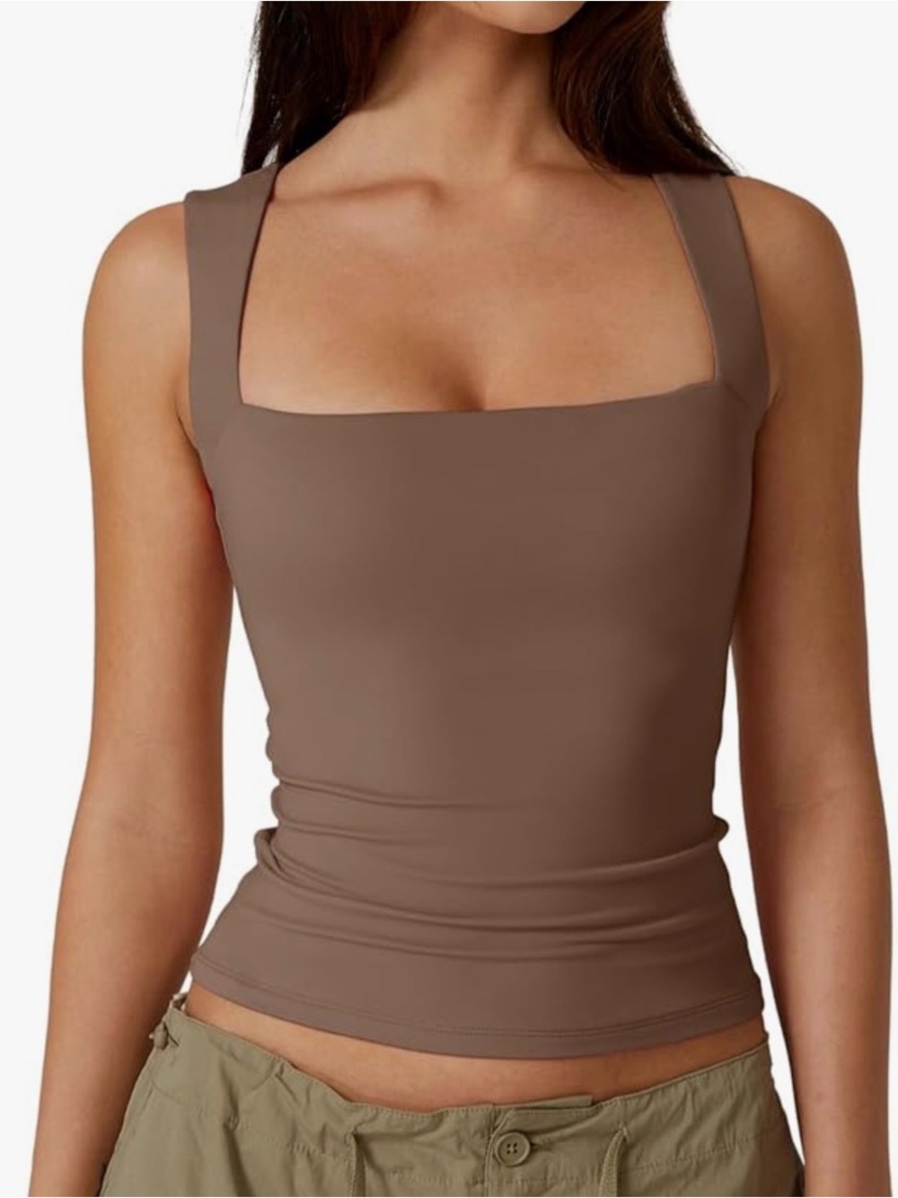 Square Neck Brown Tank Top